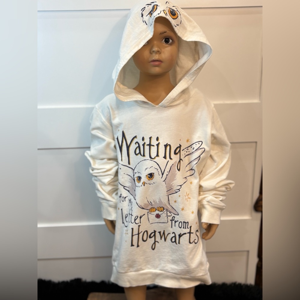 Harry Potter Kids Hoodie Cream Owl Print Size 10/12 Girls Pullover Hooded Sweats